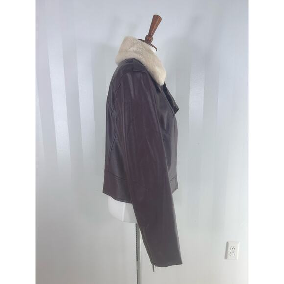 A NEW DAY Burgundy Faux Leather Zippered Jacket w/ Faux Fur Collar - Picture 2 of 12